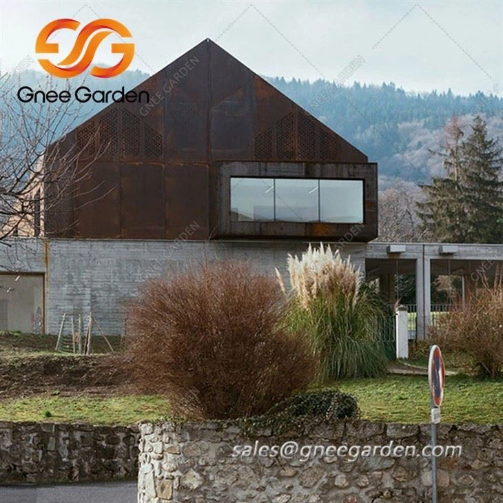 Rusted corten panels cladding facade