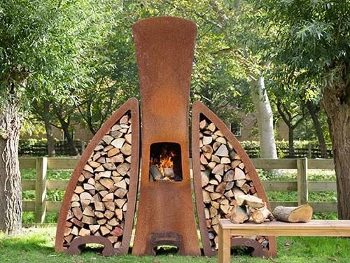 Corten Steel Wood Burning Metal Fireplace