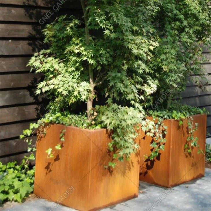 Outdoor Garden Plant Box Fancy Rusty Flower Pot Large Corten Steel Planter