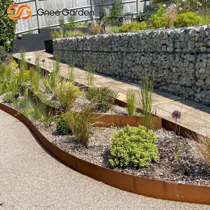 Weathered steel straight curve flexline raised garden Bed 